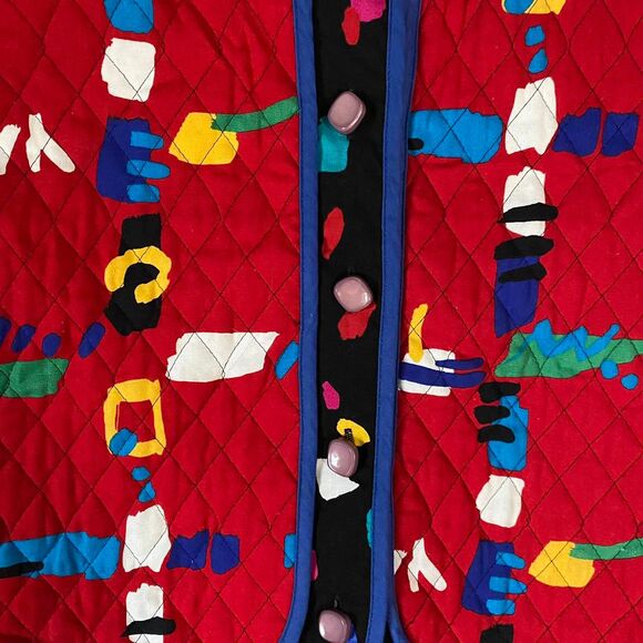Sherri Lane red geometric pattern unique 80s vintage jacket cropped quilted sz 8 - Picture 3 of 4